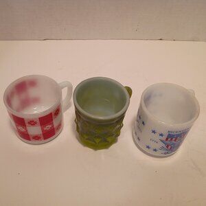 Trio (3) MCM Kitschy Coffee Cups--Fire King/Federal Glass/Glassbake
